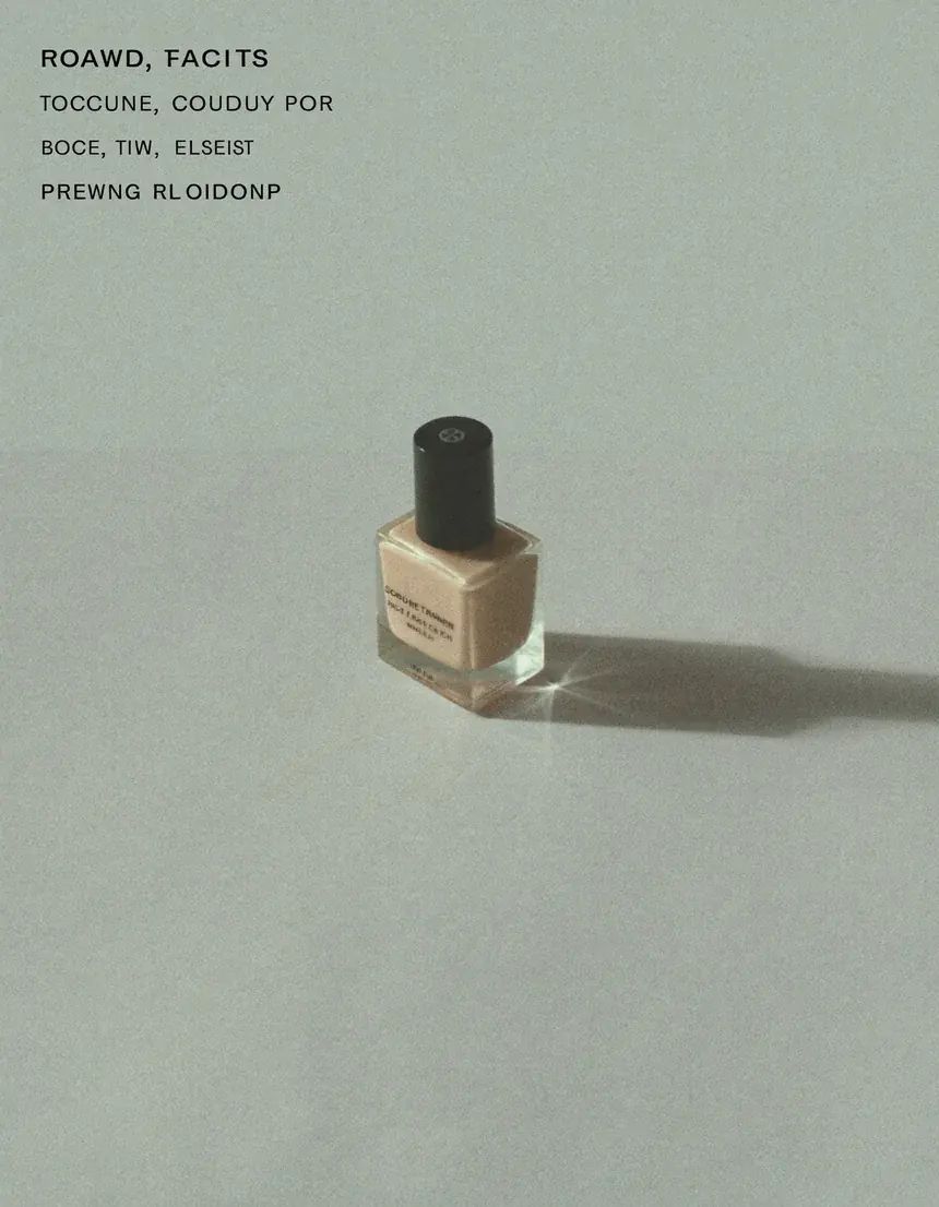 A frosted glass nail polish bottle on pale gray seamless with a long soft shadow