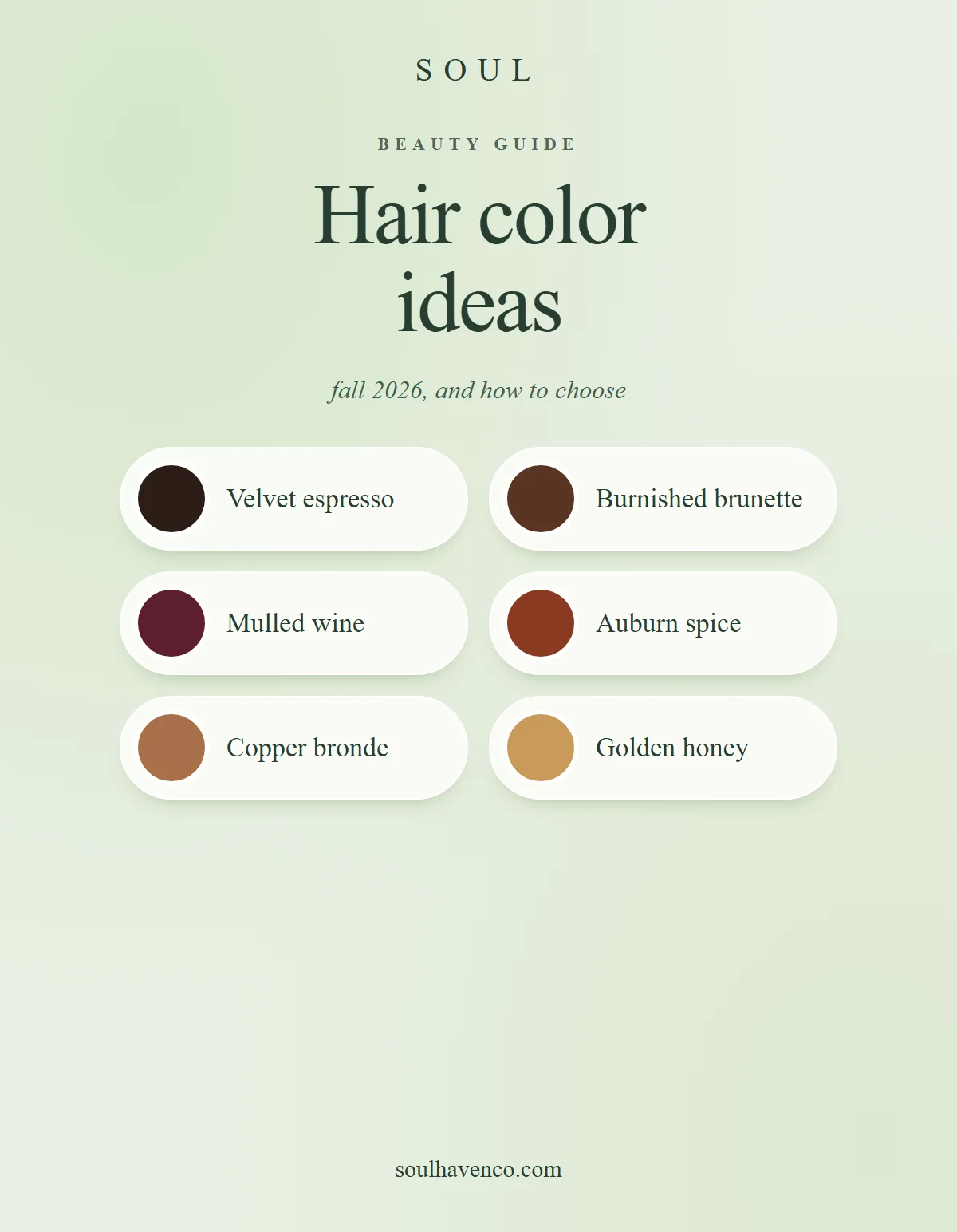 Swatches of fall 2026 hair colors from velvet espresso to golden honey